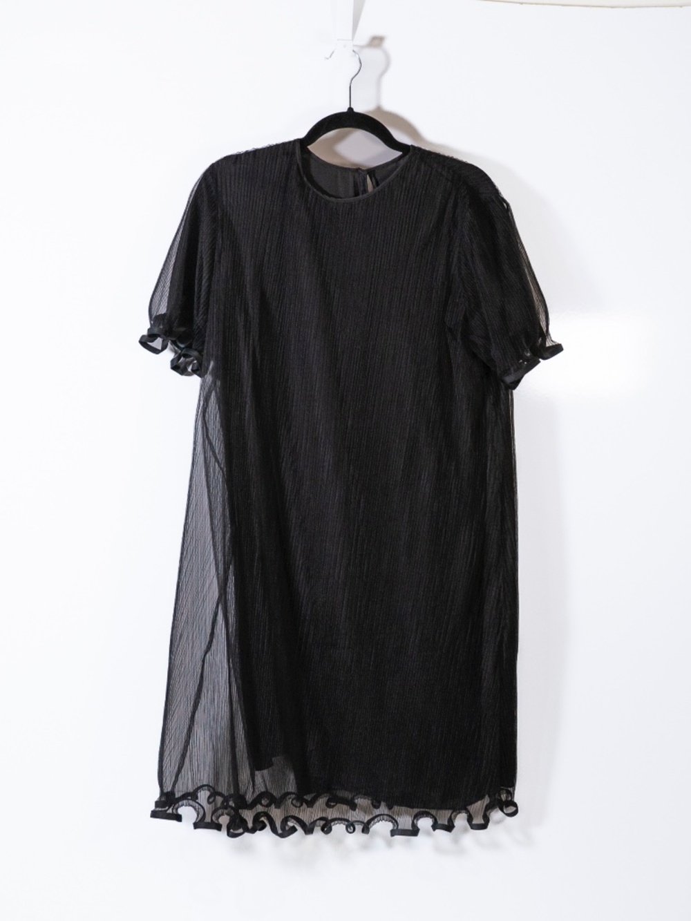 NEW JNBY Pressed Pleated Mesh Chiffon Ruffle Edge Short Sleeved Mini Dress Large